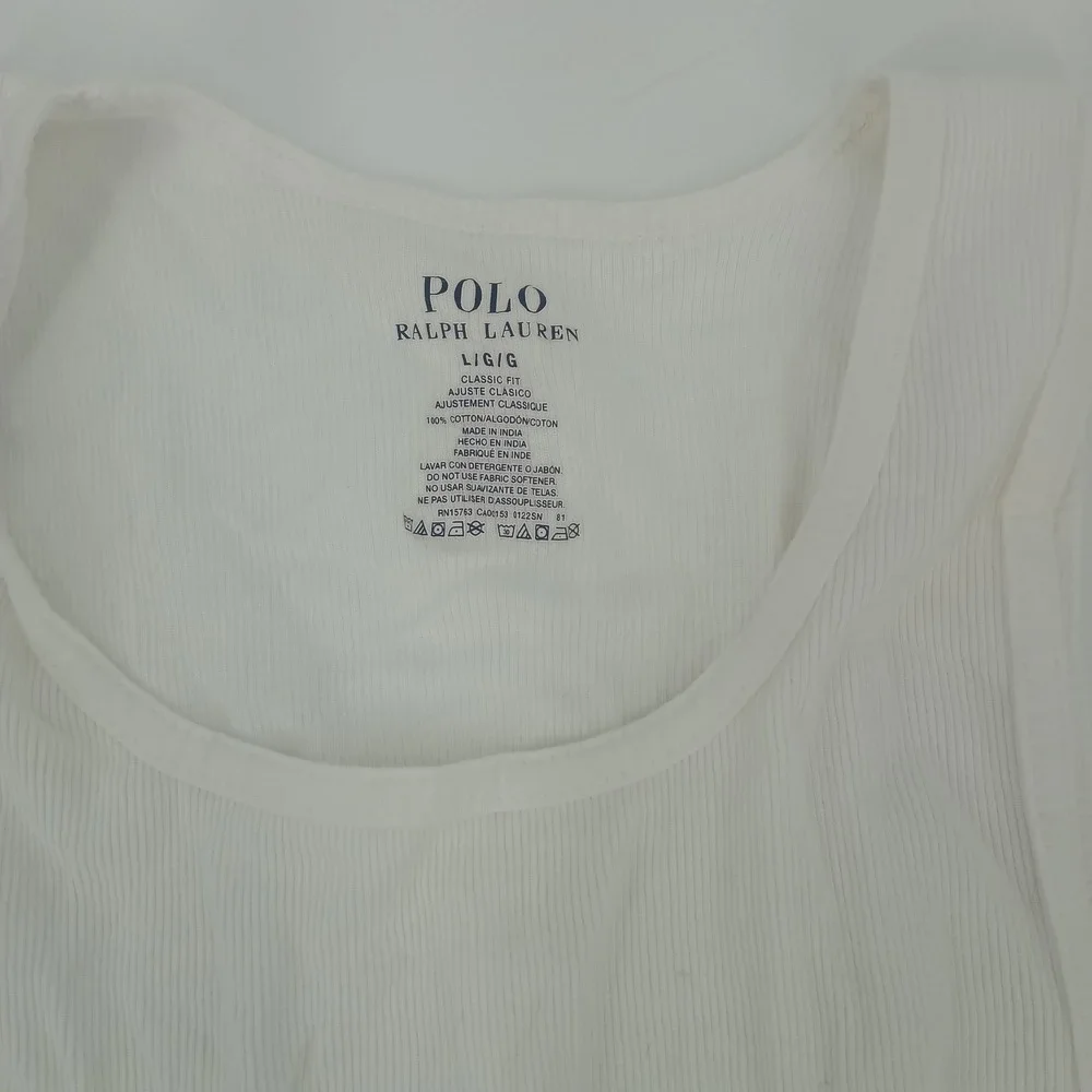 Polo Ralph Lauren Mens 2-Pack White Ribbed Tank Tops Classic Fit Cotton Large